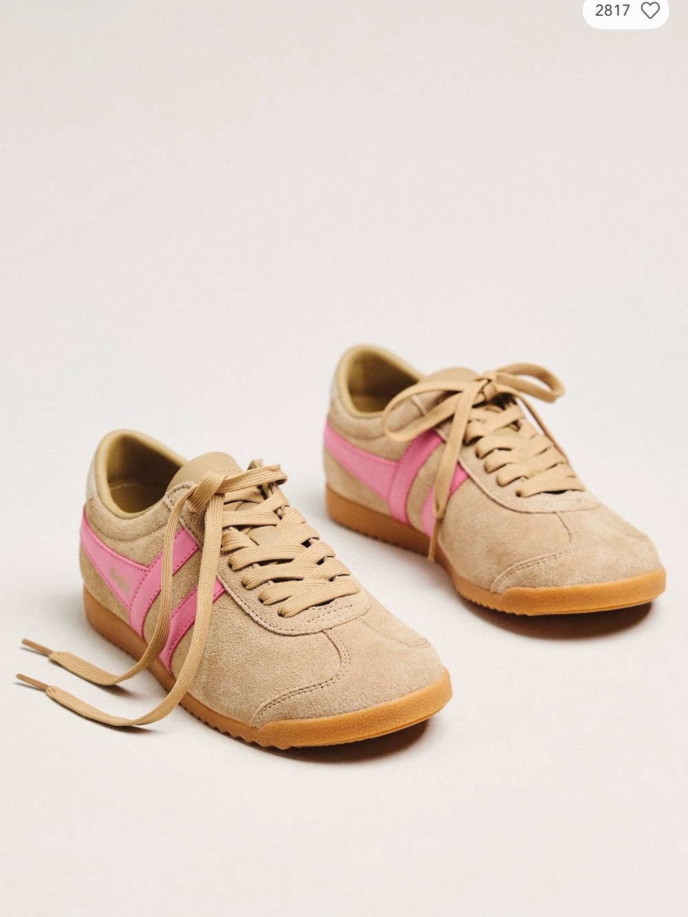Gola Beige Suede Sneakers with Pink Stripes - Picture 3 of 3